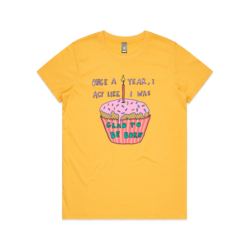 Glad To Be Born Tee by Lonely Kids Club. All clothing from our T-shirts to our shorts and hoodies are ethically made, and printed packed and shipped from Sydney.