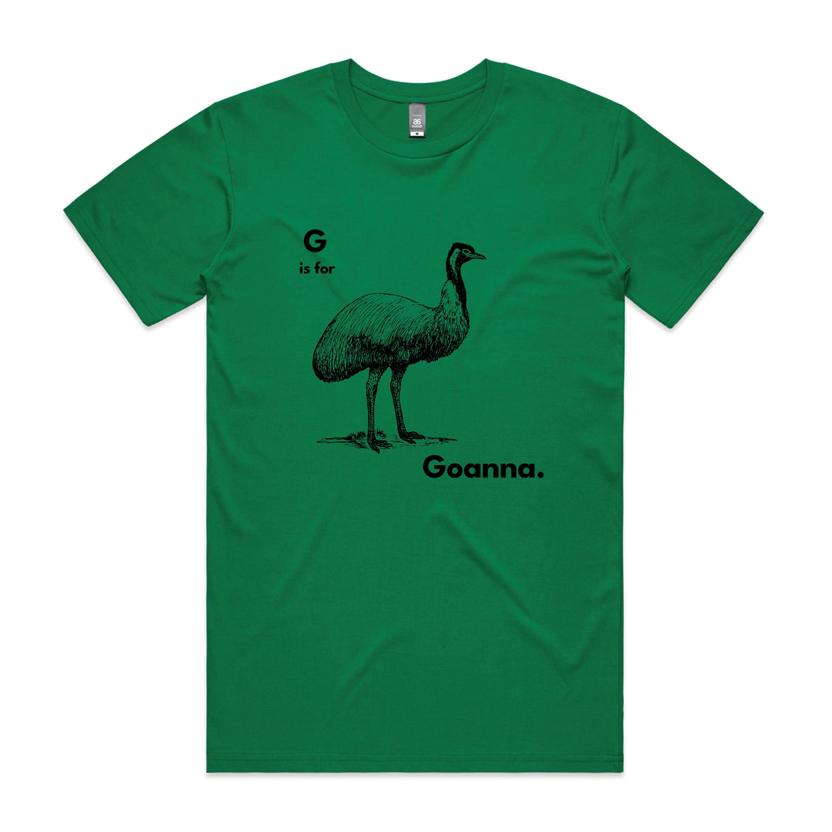 Green unisex t-shirt with G Is For Goanna graphic by Lonely Kids Club