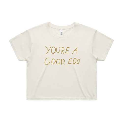Good Egg Tee by Lonely Kids Club. All clothing from our T-shirts to our shorts and hoodies are ethically made, and printed packed and shipped from Sydney.