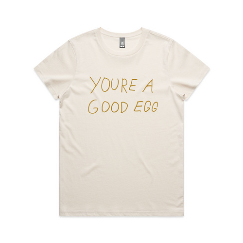 Good Egg Tee by Lonely Kids Club. All clothing from our T-shirts to our shorts and hoodies are ethically made, and printed packed and shipped from Sydney.