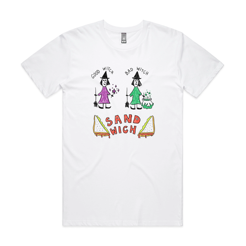 Good Witch, Bad Witch, Sandwich Tee by Lonely Kids Club. All clothing from our T-shirts to our shorts and hoodies are ethically made, and printed packed and shipped from Sydney.