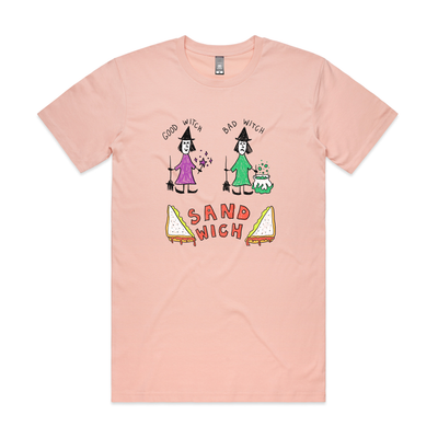 Good Witch, Bad Witch, Sandwich Tee by Lonely Kids Club. All clothing from our T-shirts to our shorts and hoodies are ethically made, and printed packed and shipped from Sydney.