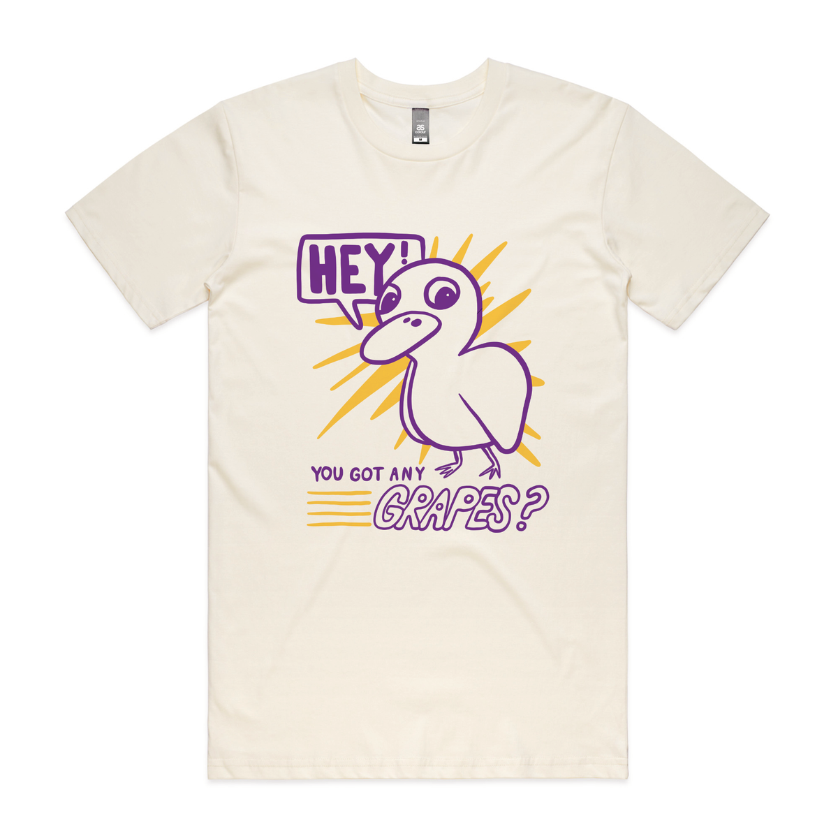 Ecru unisex t-shirt with Got Any Grapes graphic by Lonely Kids Club