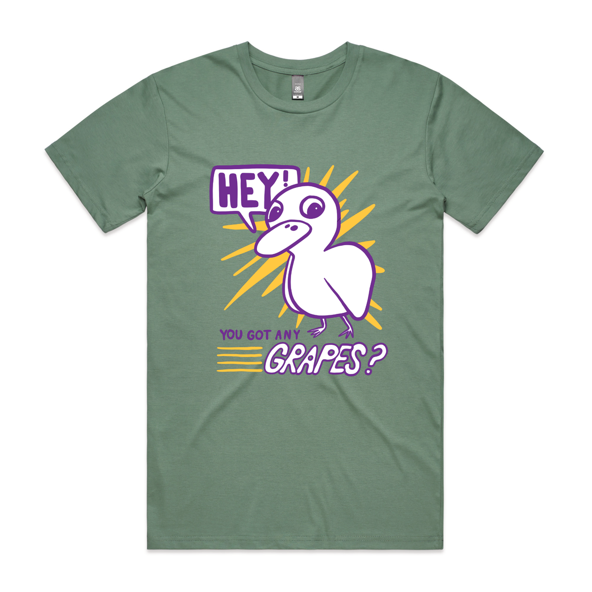 Sage unisex t-shirt with Got Any Grapes graphic by Lonely Kids Club