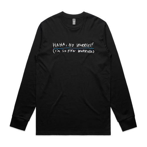 Haha, No Worries Tee by Lonely Kids Club. All clothing from our T-shirts to our shorts and hoodies are ethically made, and printed packed and shipped from Sydney.