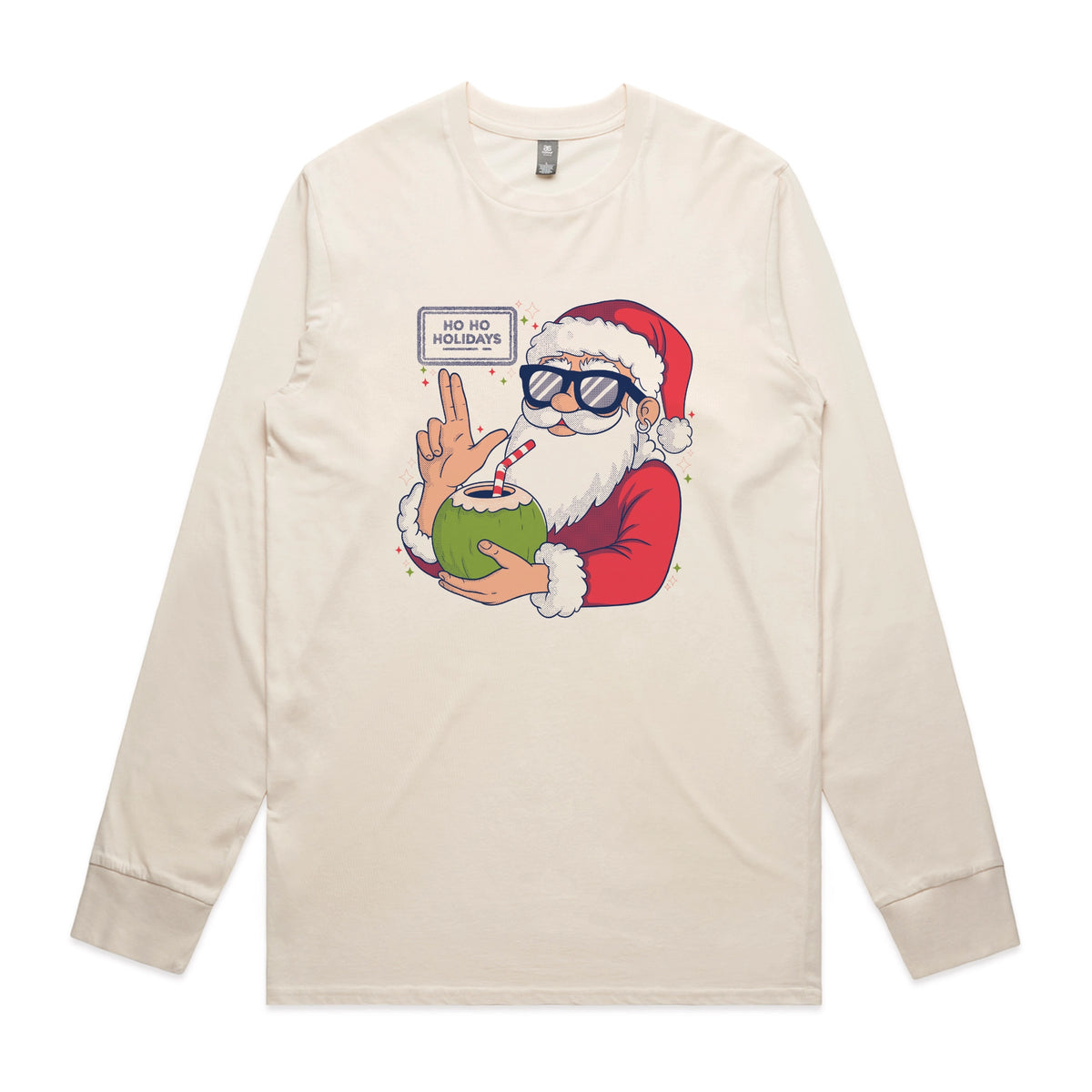 Ecru long sleeve t-shirt with Ho Ho Holidays graphic by Lonely Kids Club