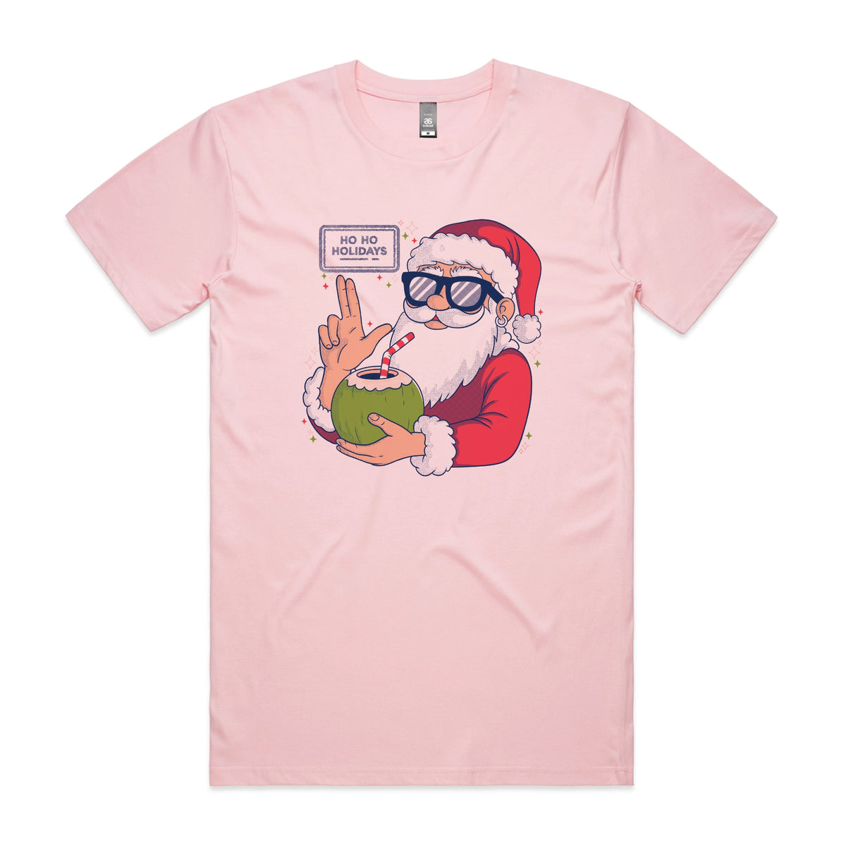 Pink unisex t-shirt with Ho Ho Holidays graphic by Lonely Kids Club