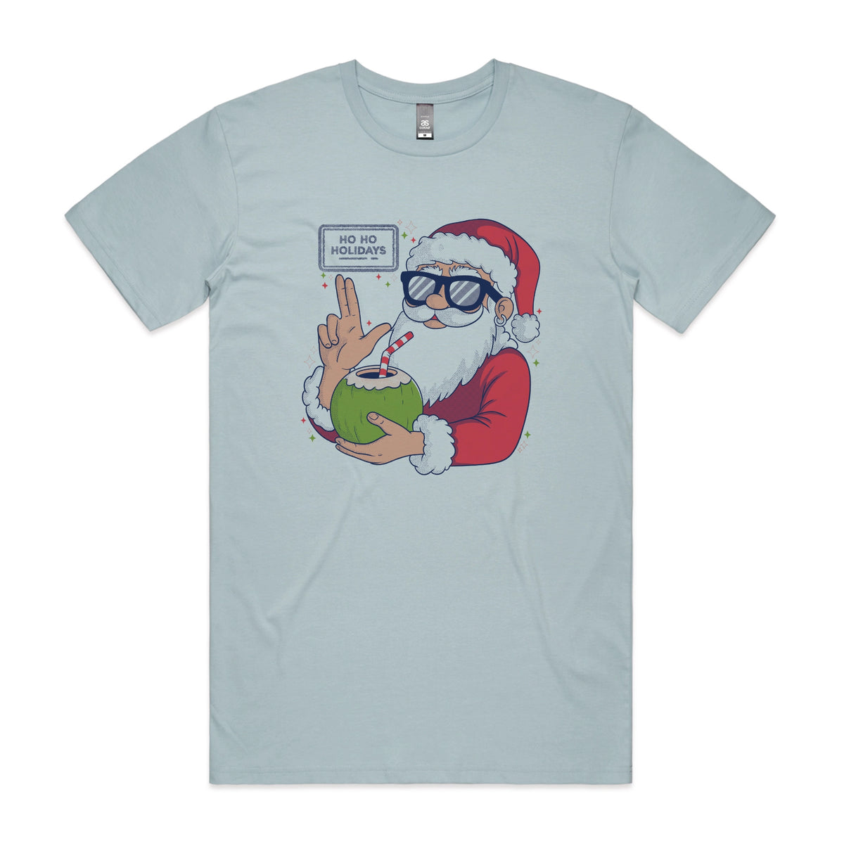 Pale Blue unisex t-shirt with Ho Ho Holidays graphic by Lonely Kids Club