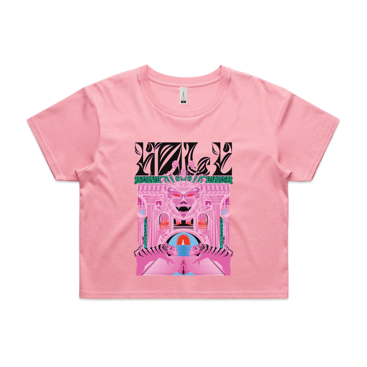 Bubblegum crop top with Holy Temple graphic by Lonely Kids Club