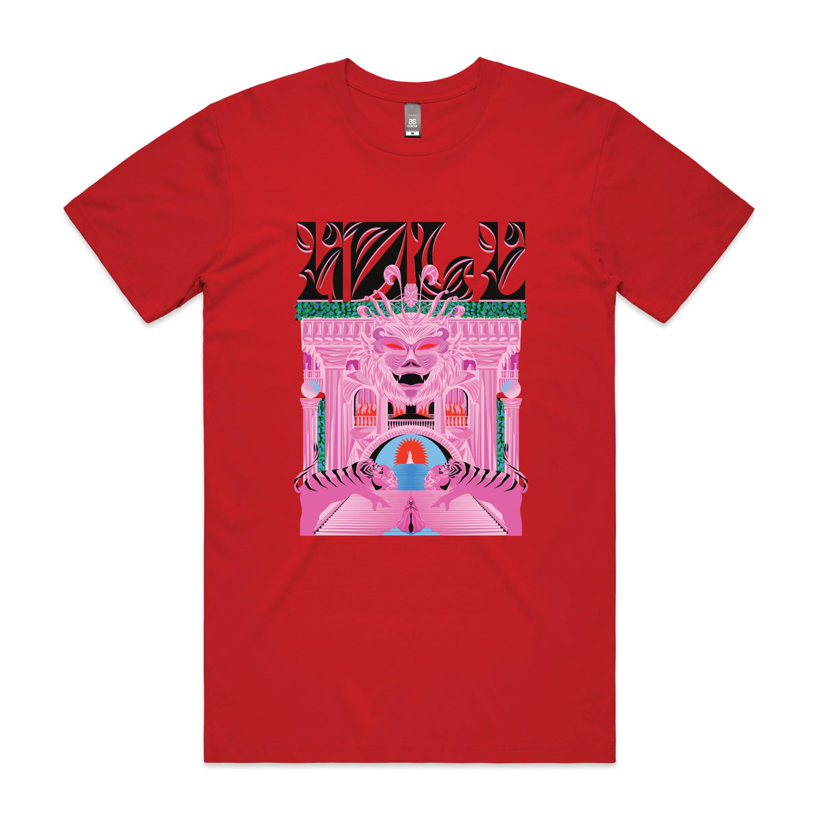 Red unisex t-shirt with Holy Temple graphic by Lonely Kids Club