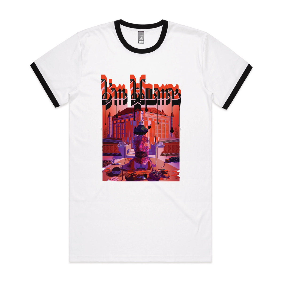 Black/White Ringer unisex t-shirt with I'm Home graphic by Lonely Kids Club