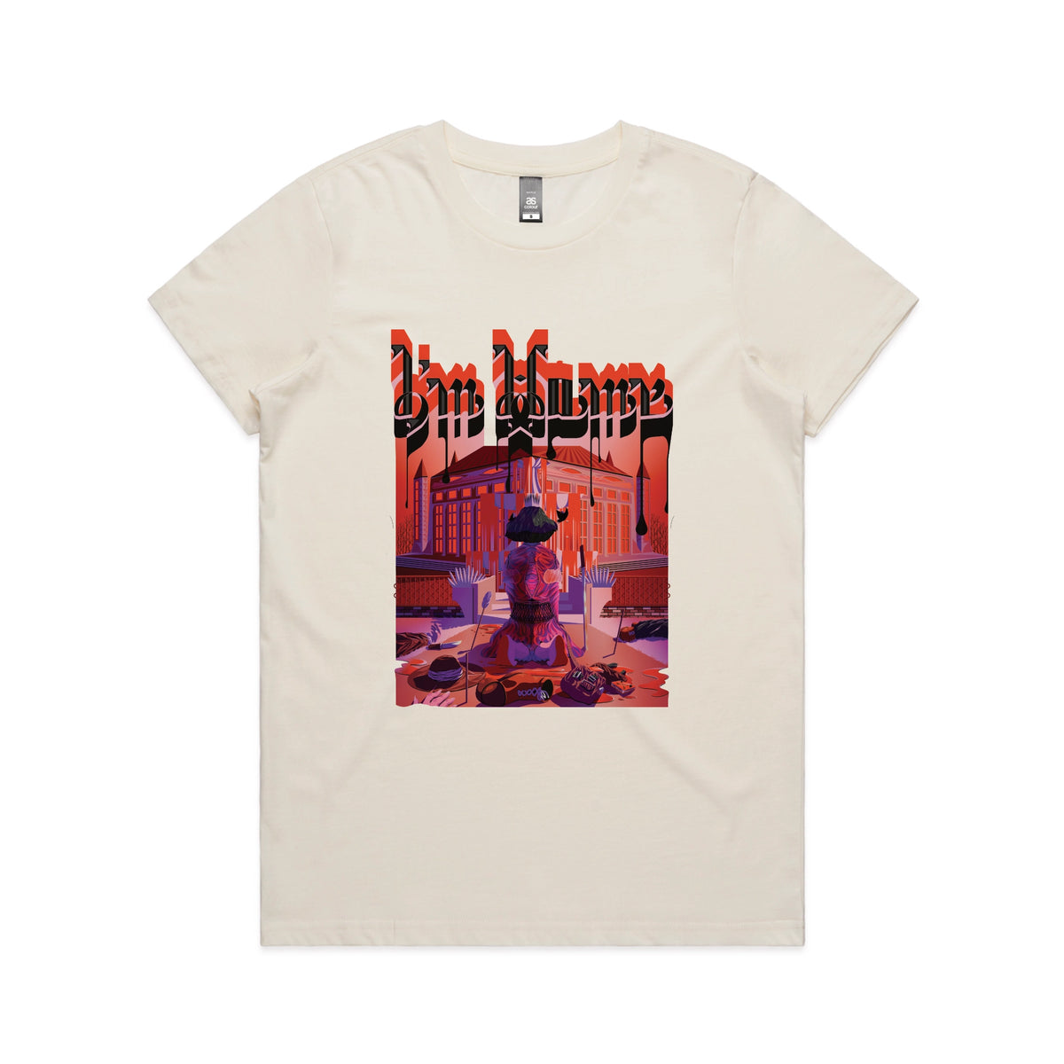 Ecru fitted womens t-shirt with I'm Home graphic by Lonely Kids Club