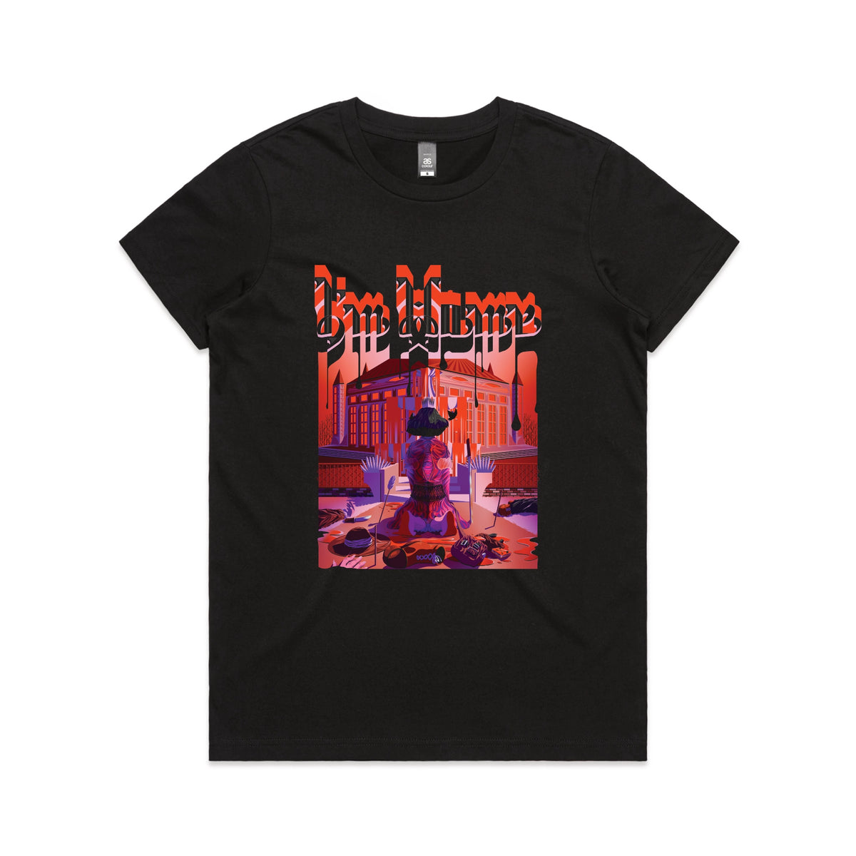 Black fitted womens t-shirt with I'm Home graphic by Lonely Kids Club