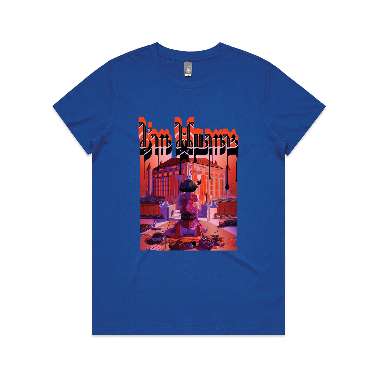 Royal Blue fitted womens t-shirt with I'm Home graphic by Lonely Kids Club