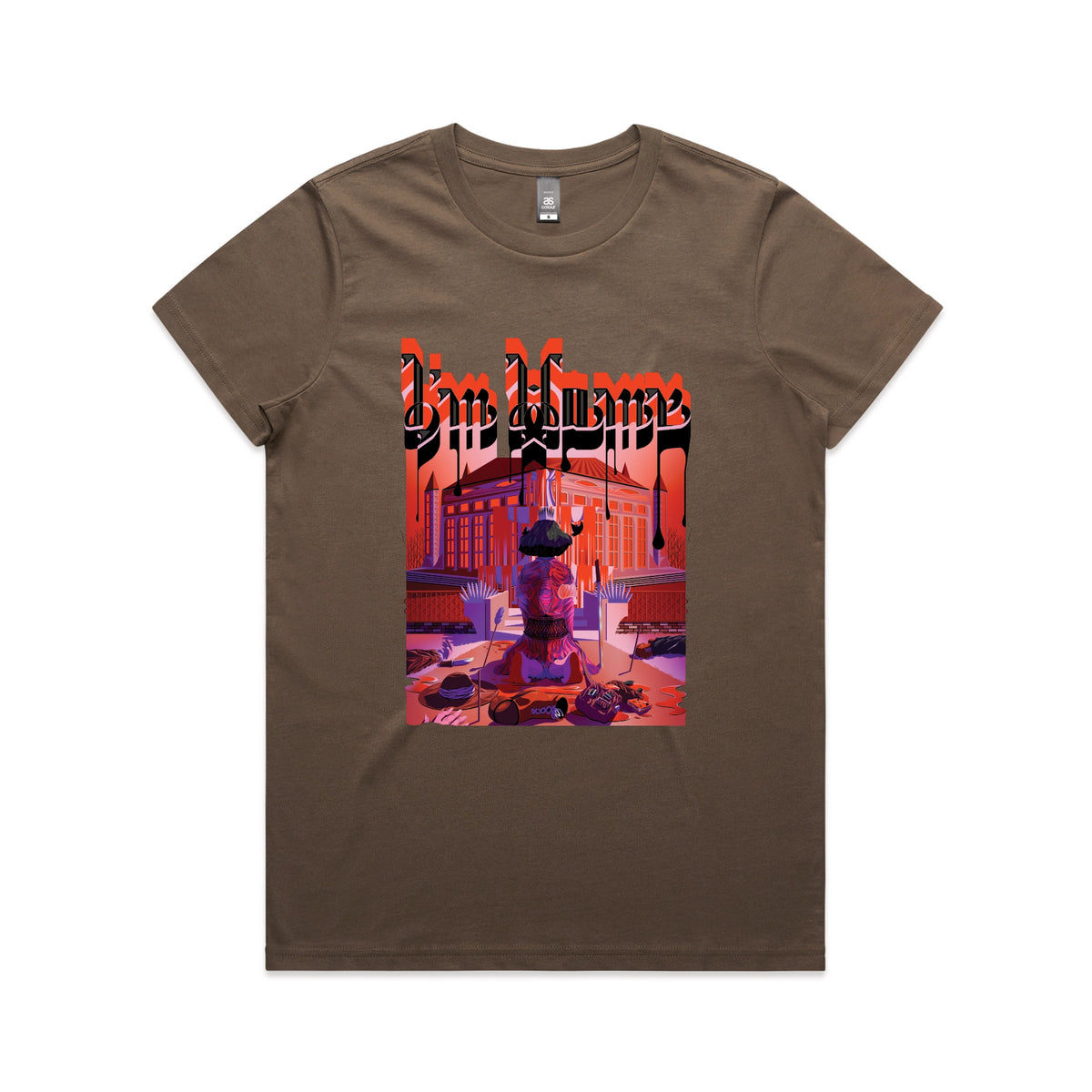 Walnut fitted womens t-shirt with I'm Home graphic by Lonely Kids Club