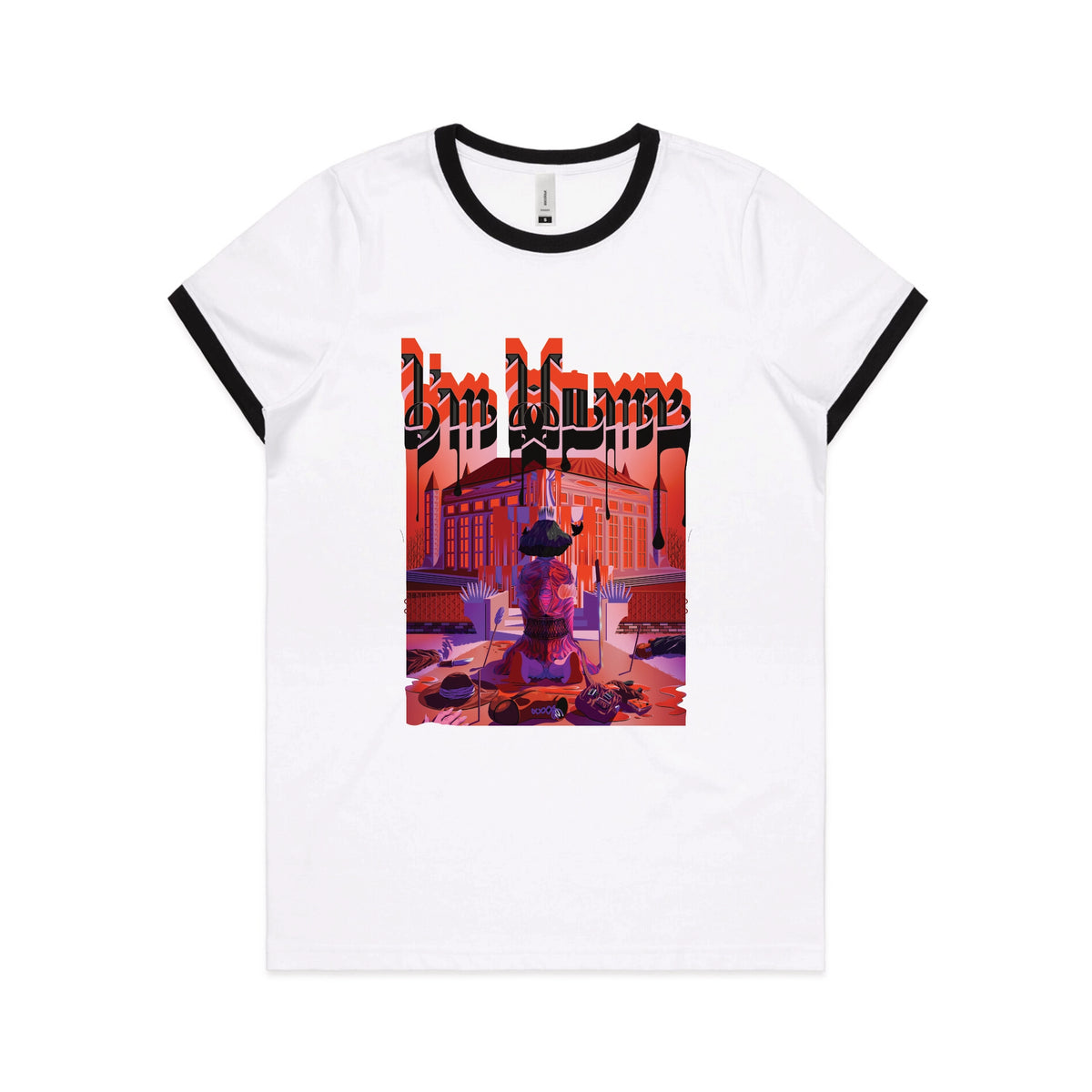 Black/White Ringer fitted womens t-shirt with I'm Home graphic by Lonely Kids Club