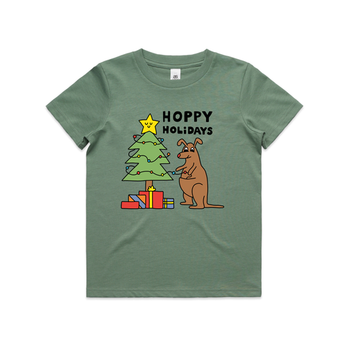 Hoppy Holidays Kids Tee by Lonely Kids Club. All clothing from our T-shirts to our shorts and hoodies are ethically made, and printed packed and shipped from Sydney.