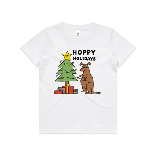 Hoppy Holidays Kids Tee by Lonely Kids Club. All clothing from our T-shirts to our shorts and hoodies are ethically made, and printed packed and shipped from Sydney.