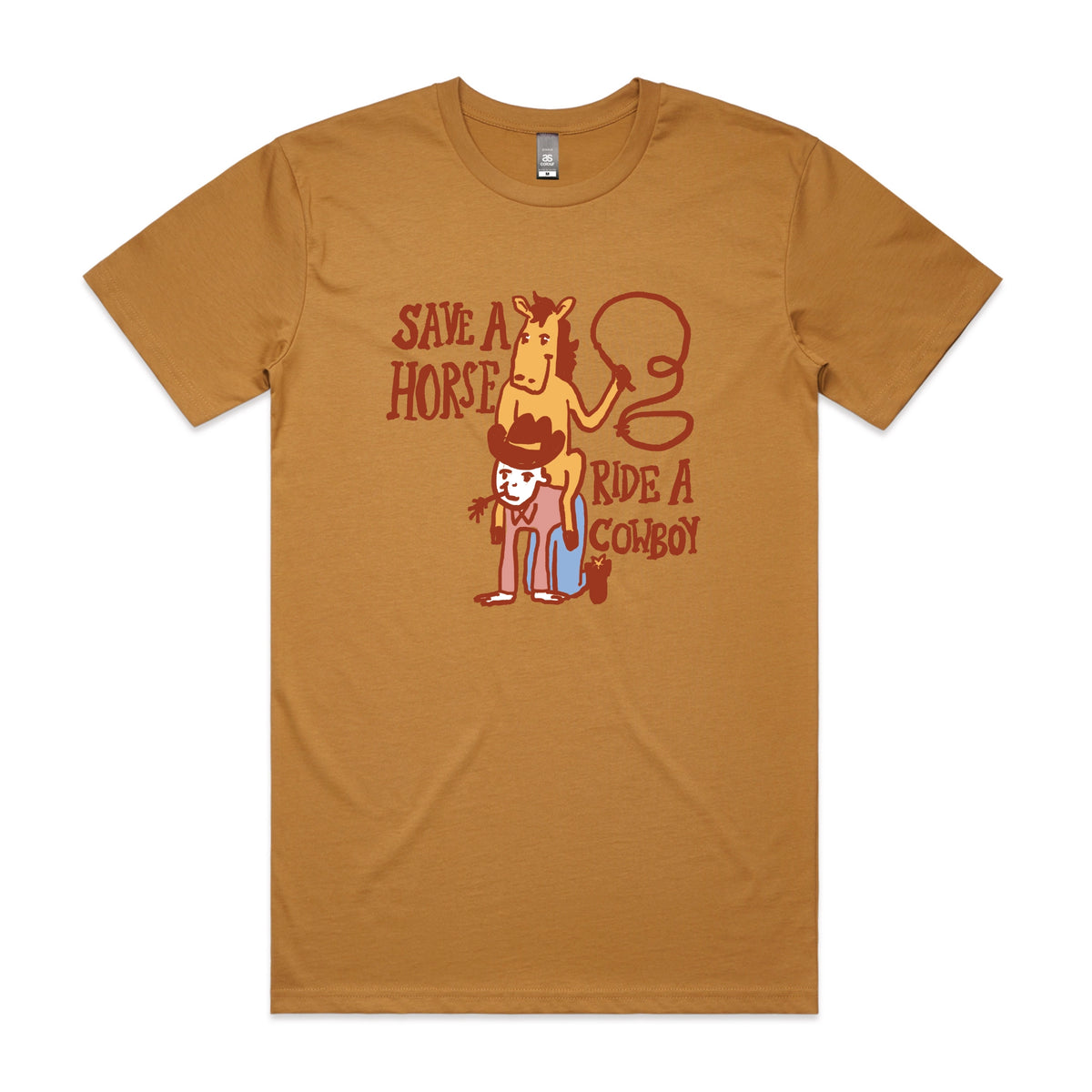 Camel unisex t-shirt with Save A Horse graphic by Lonely Kids Club