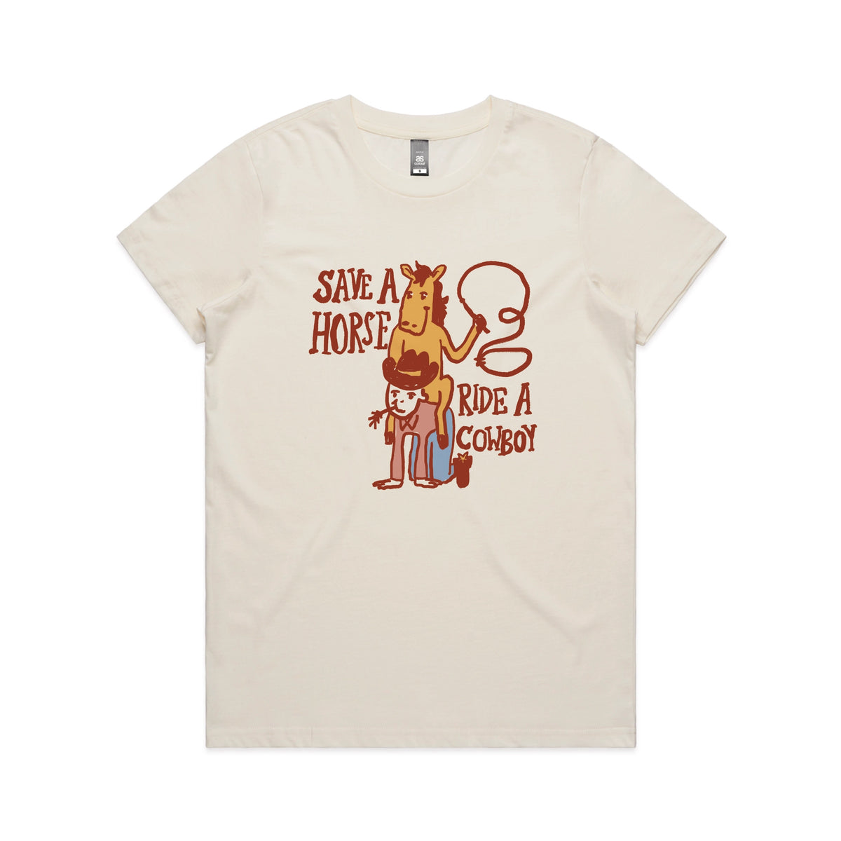 Ecru fitted womens t-shirt with Save A Horse graphic by Lonely Kids Club