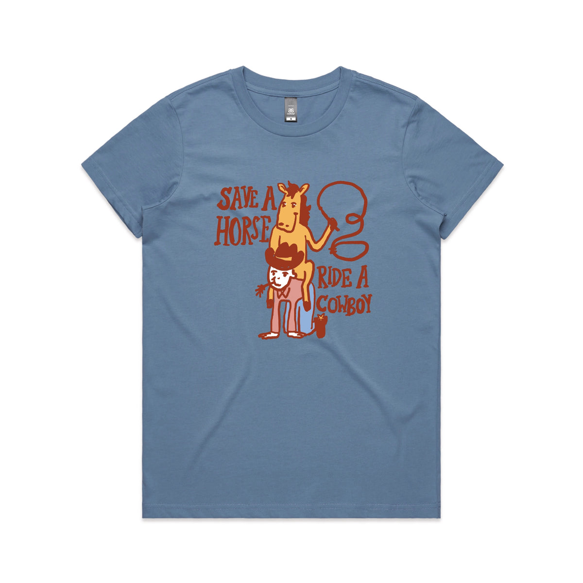 Carolina Blue fitted womens t-shirt with Save A Horse graphic by Lonely Kids Club