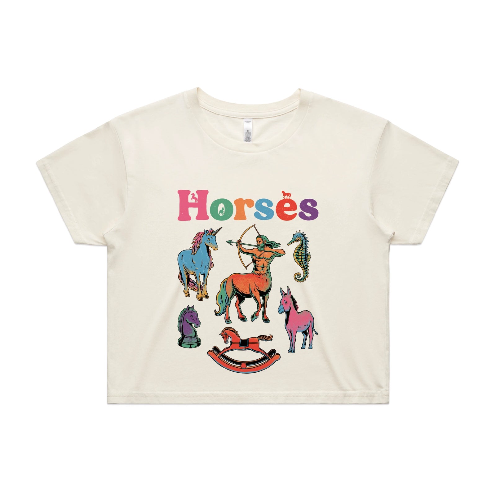 Ecru crop top with Bright Horses graphic by Lonely Kids Club