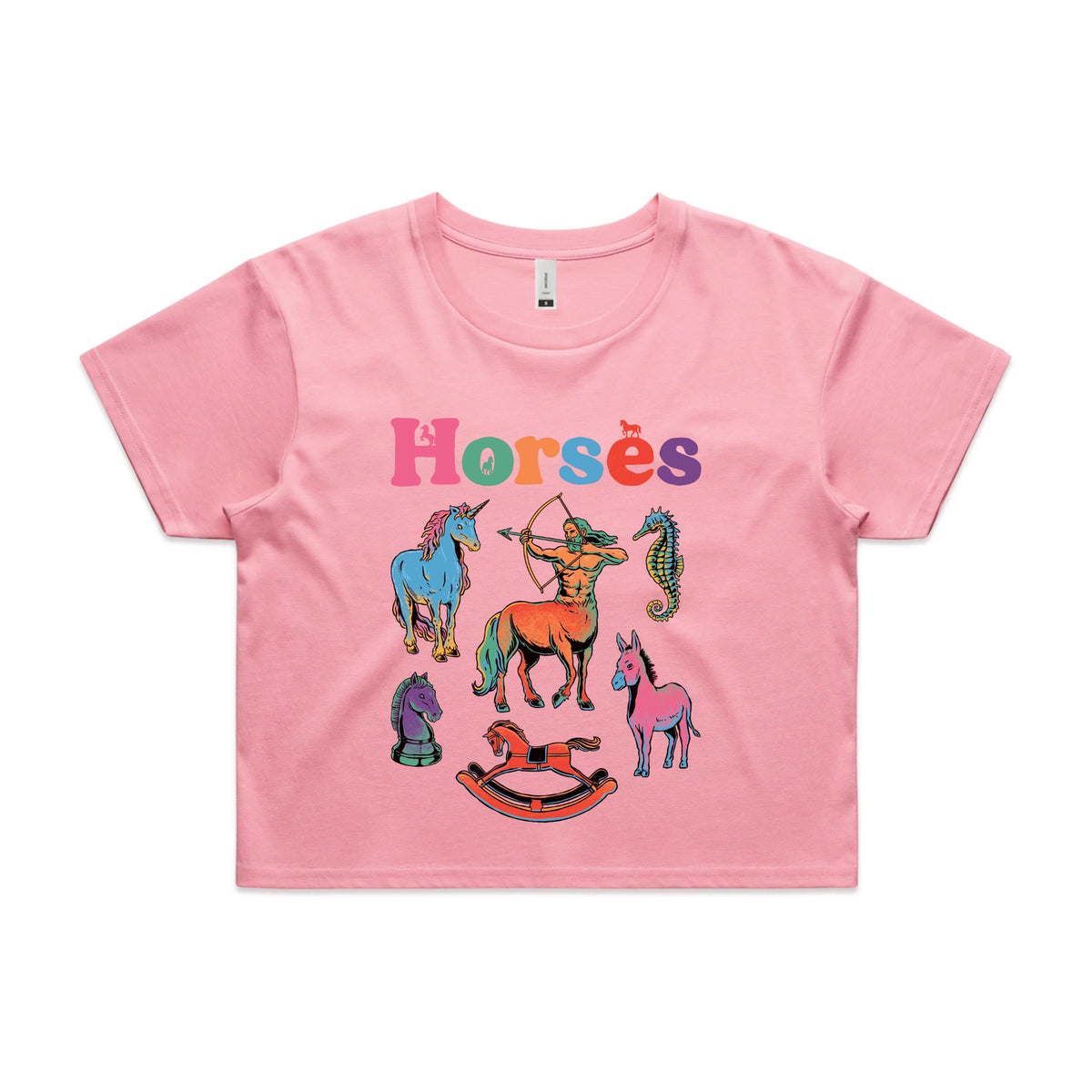 Bubblegum crop top with Bright Horses graphic by Lonely Kids Club