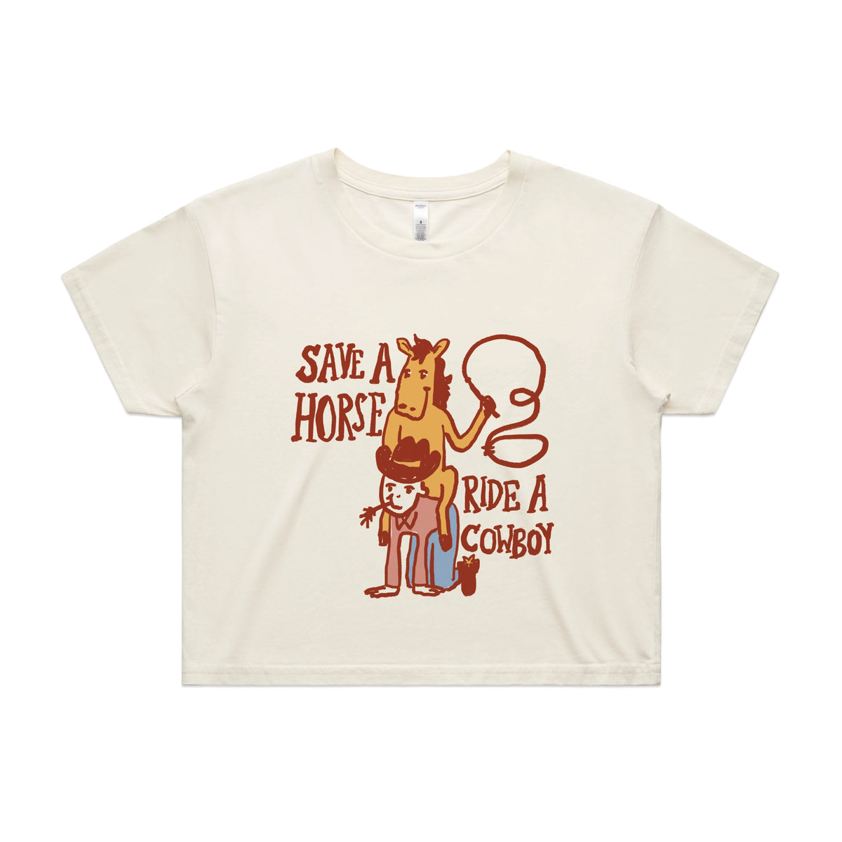 Ecru crop top with Save A Horse graphic by Lonely Kids Club