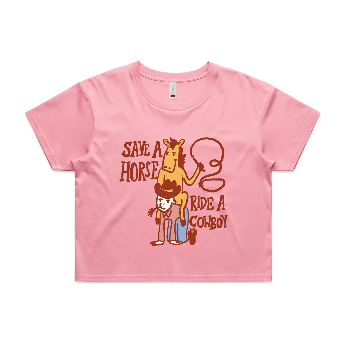 Bubblegum crop top with Save A Horse graphic by Lonely Kids Club