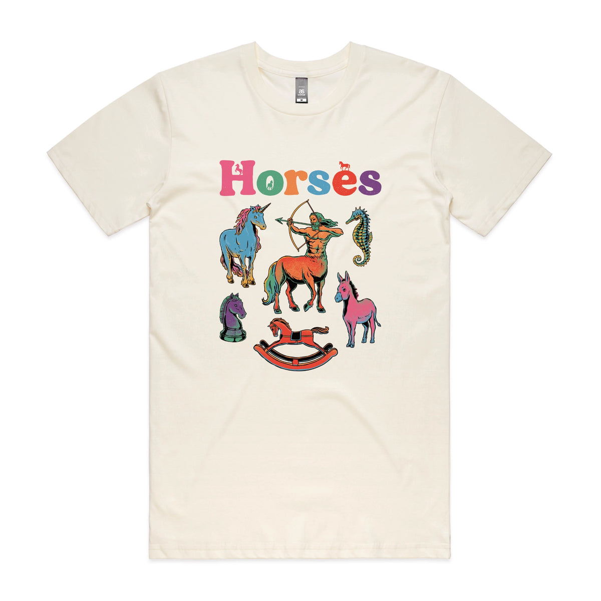 Ecru unisex t-shirt with Bright Horses graphic by Lonely Kids Club