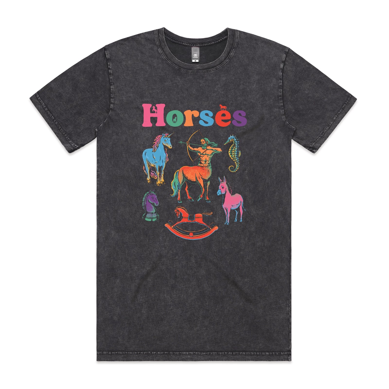 Acid Wash unisex t-shirt with Bright Horses graphic by Lonely Kids Club