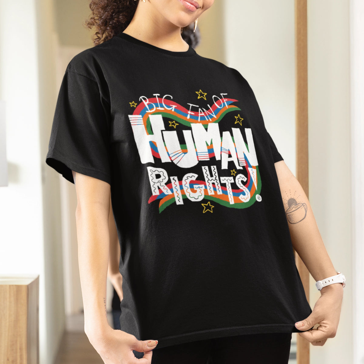 Black oversized t-shirt with Human Rights graphic by Lonely Kids Club
