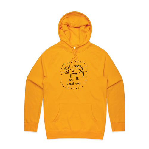 Ibises Need Love Too Hoodie by Lonely Kids Club. All clothing from our T-shirts to our shorts and hoodies are ethically made, and printed packed and shipped from Sydney.