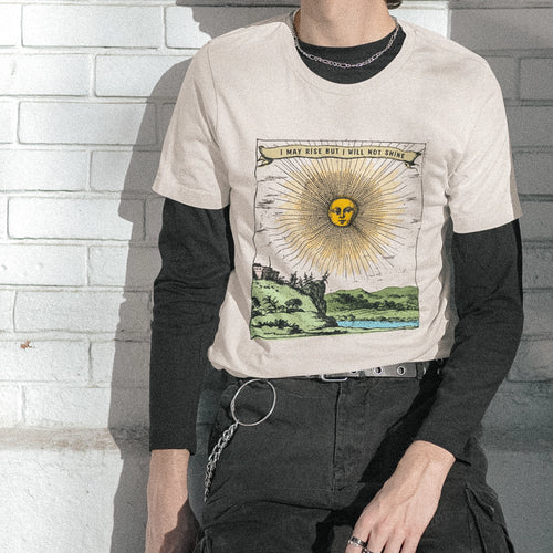 I May Rise Tee by Lonely Kids Club. All clothing from our T-shirts to our shorts and hoodies are ethically made, and printed packed and shipped from Sydney.
