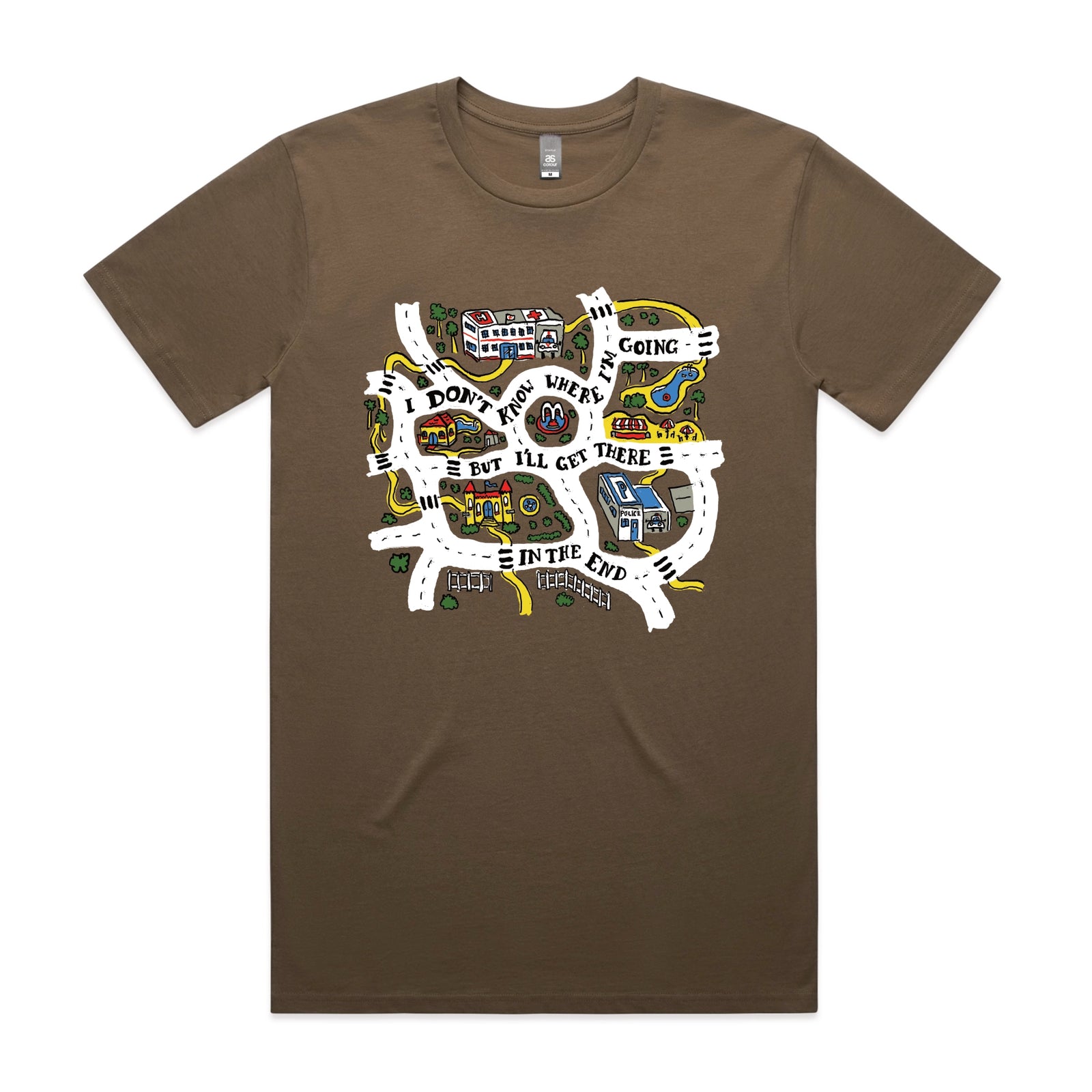 Walnut unisex t-shirt with In The End graphic by Lonely Kids Club