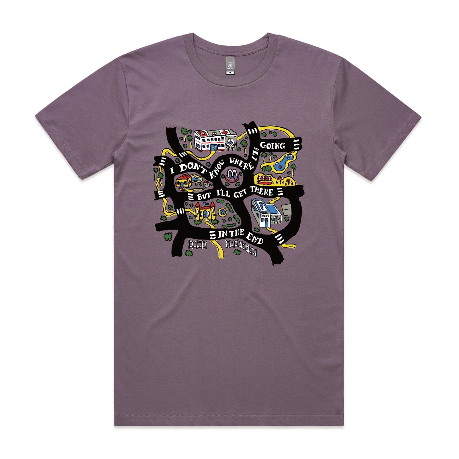 Mauve unisex t-shirt with In The End graphic by Lonely Kids Club