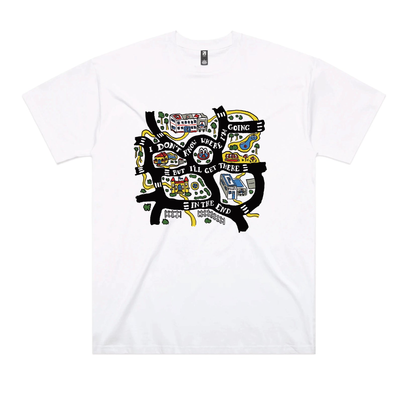 White oversized t-shirt with In The End graphic by Lonely Kids Club