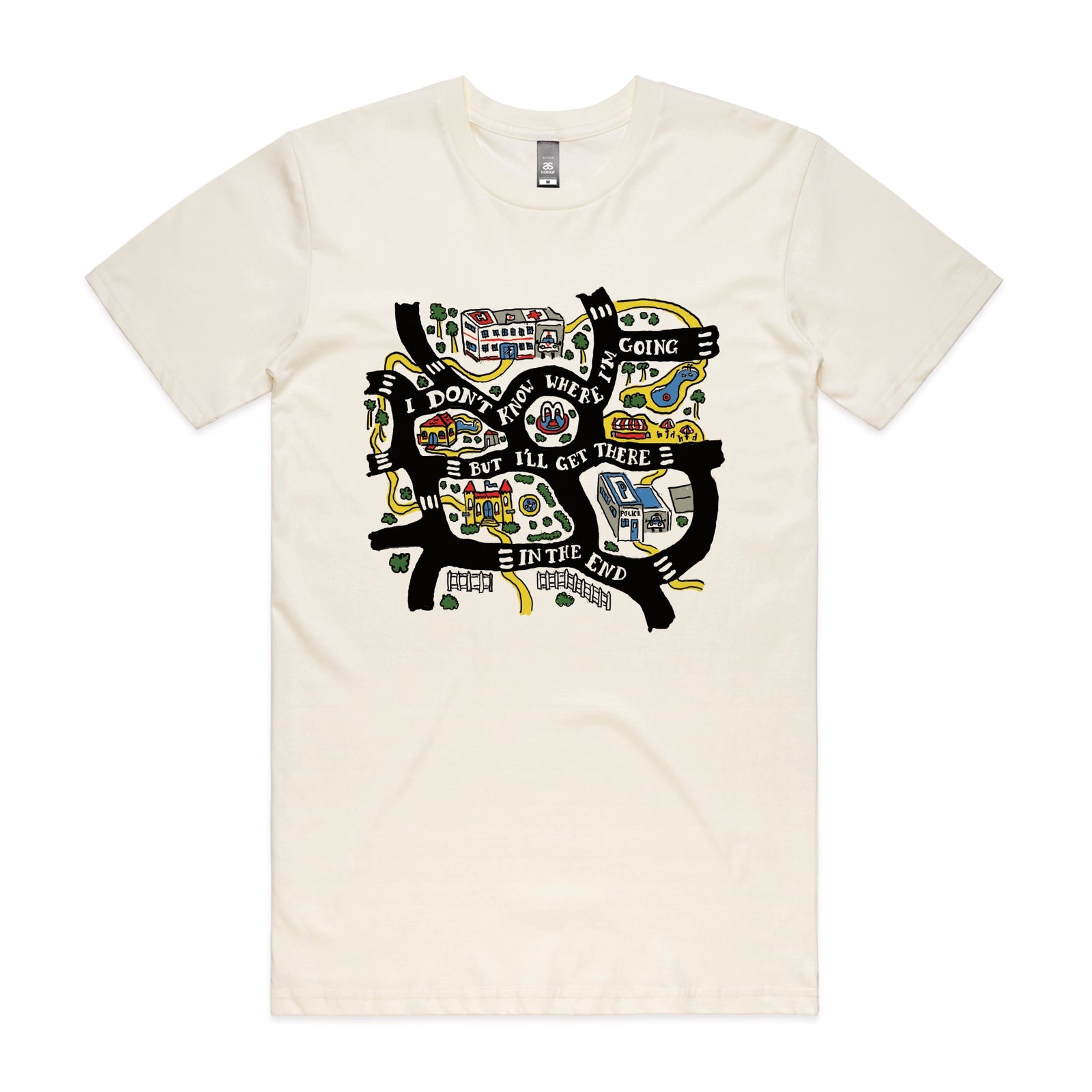 Ecru unisex t-shirt with In The End graphic by Lonely Kids Club