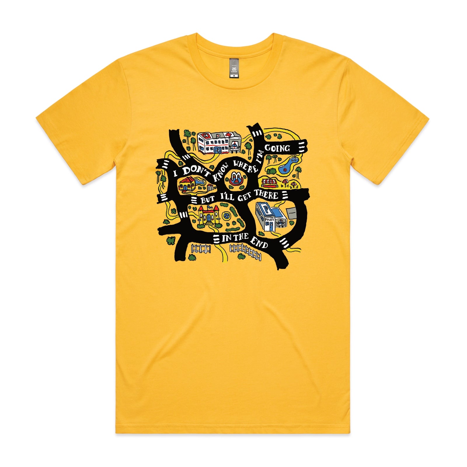 Yellow unisex t-shirt with In The End graphic by Lonely Kids Club
