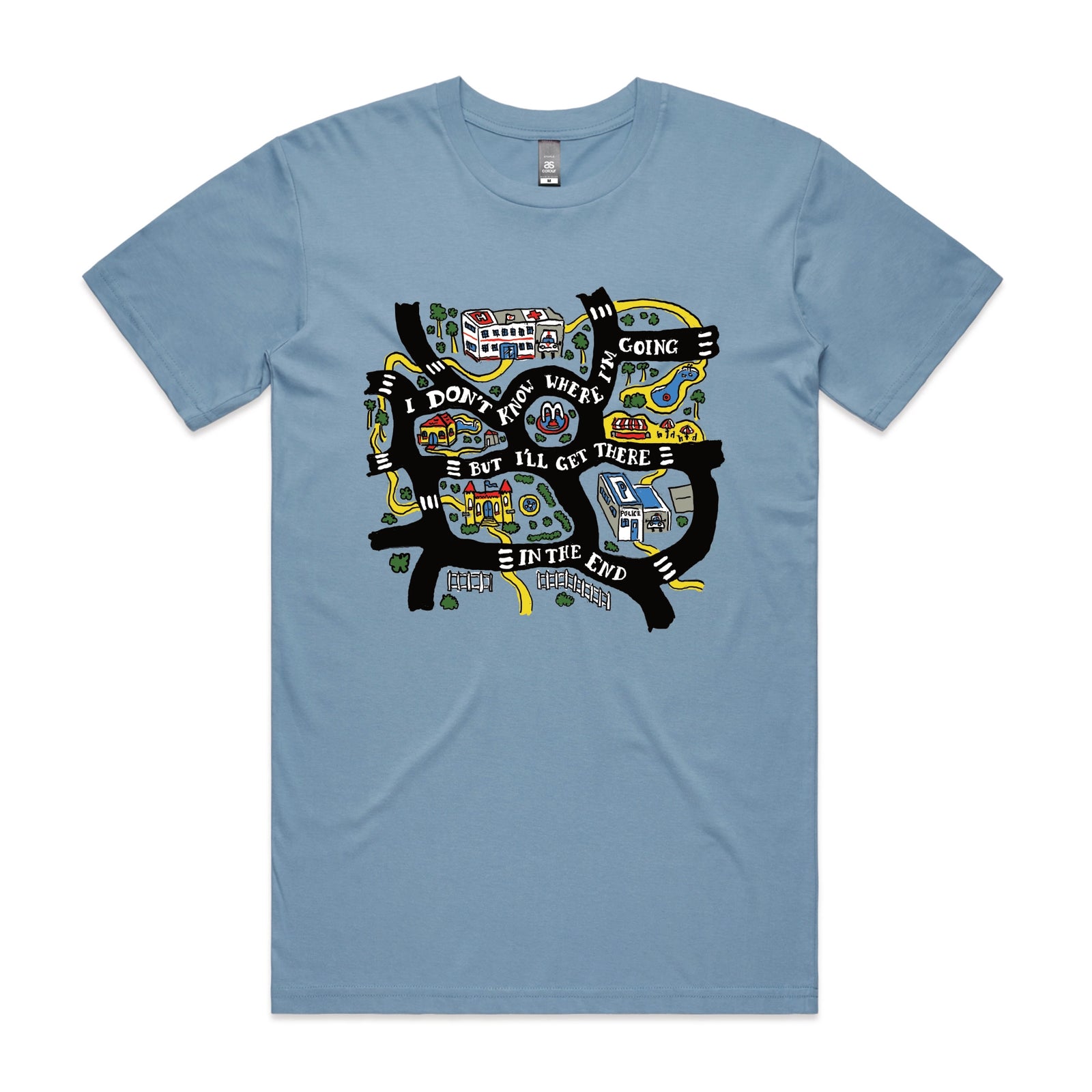 Carolina Blue unisex t-shirt with In The End graphic by Lonely Kids Club