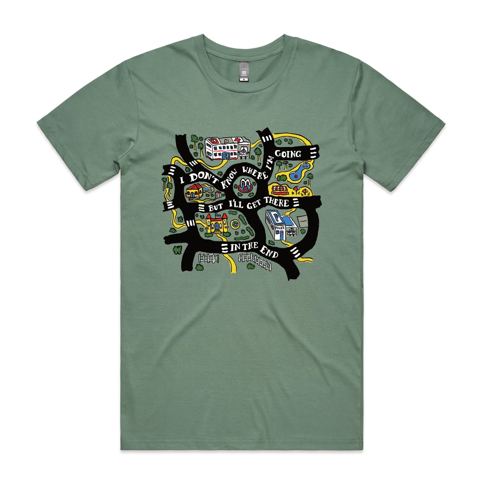 Sage unisex t-shirt with In The End graphic by Lonely Kids Club