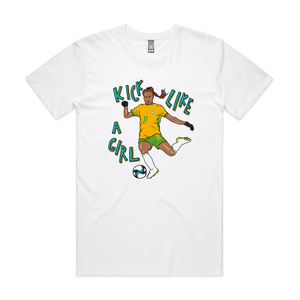 Kick Like A Girl Tee by Lonely Kids Club. All clothing from our T-shirts to our shorts and hoodies are ethically made, and printed packed and shipped from Sydney.