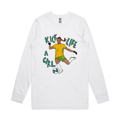 Kick Like A Girl Tee by Lonely Kids Club. All clothing from our T-shirts to our shorts and hoodies are ethically made, and printed packed and shipped from Sydney.