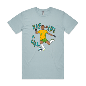 Kick Like A Girl Tee by Lonely Kids Club. All clothing from our T-shirts to our shorts and hoodies are ethically made, and printed packed and shipped from Sydney.