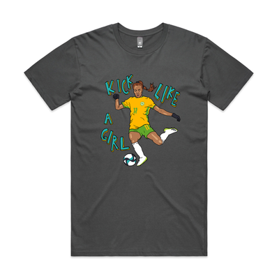 Kick Like A Girl Tee by Lonely Kids Club. All clothing from our T-shirts to our shorts and hoodies are ethically made, and printed packed and shipped from Sydney.