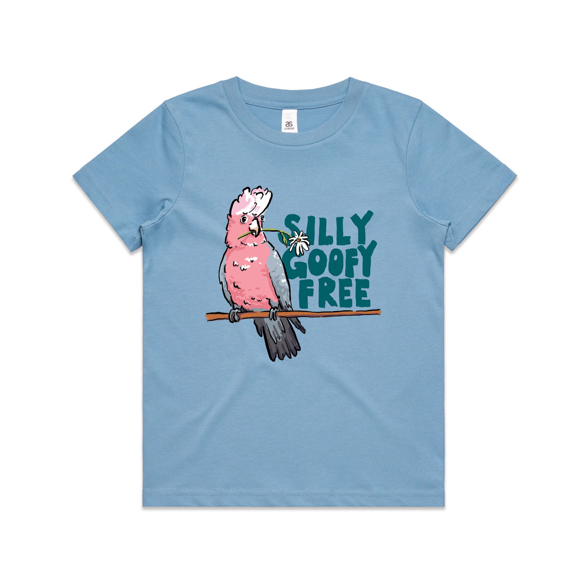 Carolina Blue kids t-shirt with Silly Goofy Free Kids graphic by Lonely Kids Club
