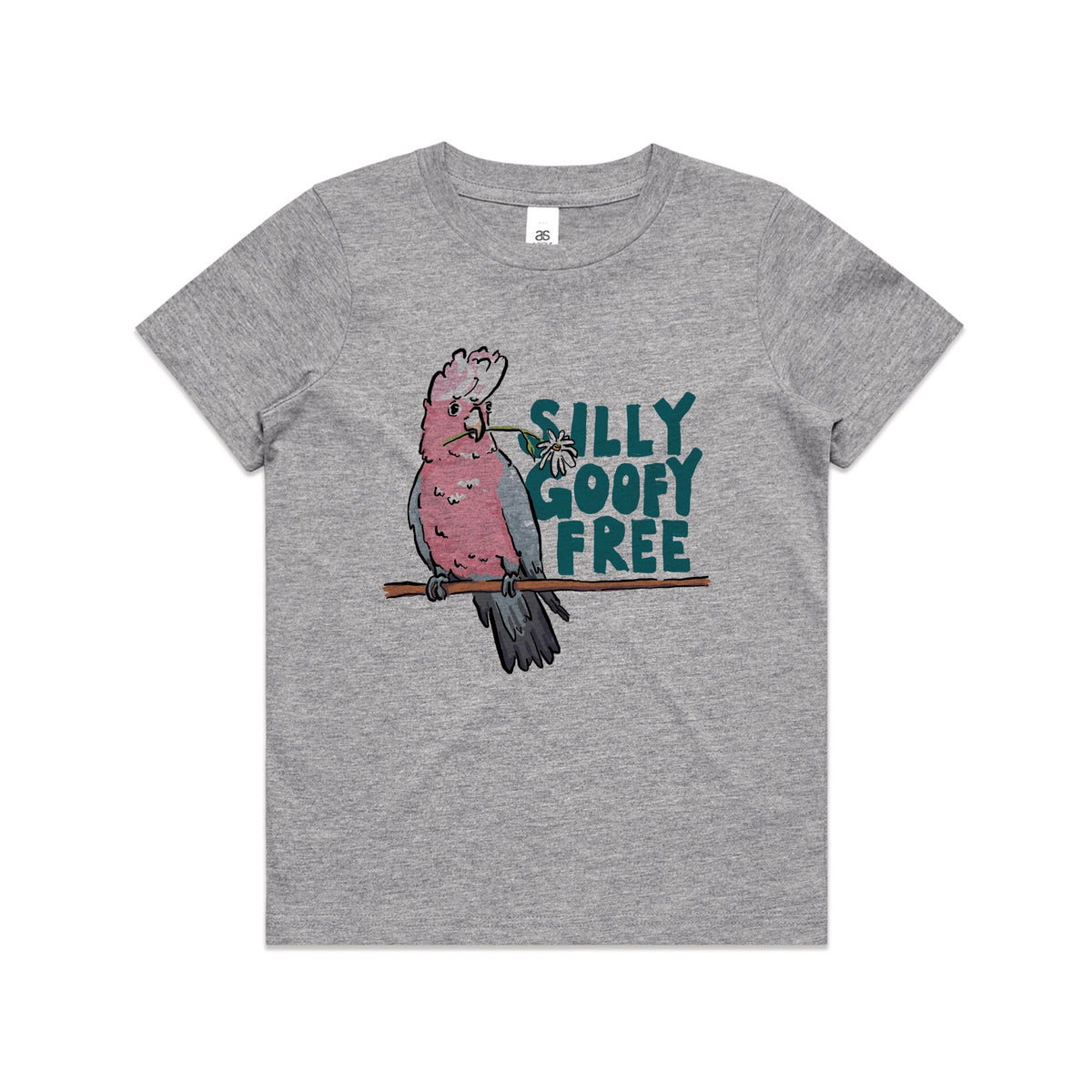 Grey Marle kids t-shirt with Silly Goofy Free Kids graphic by Lonely Kids Club