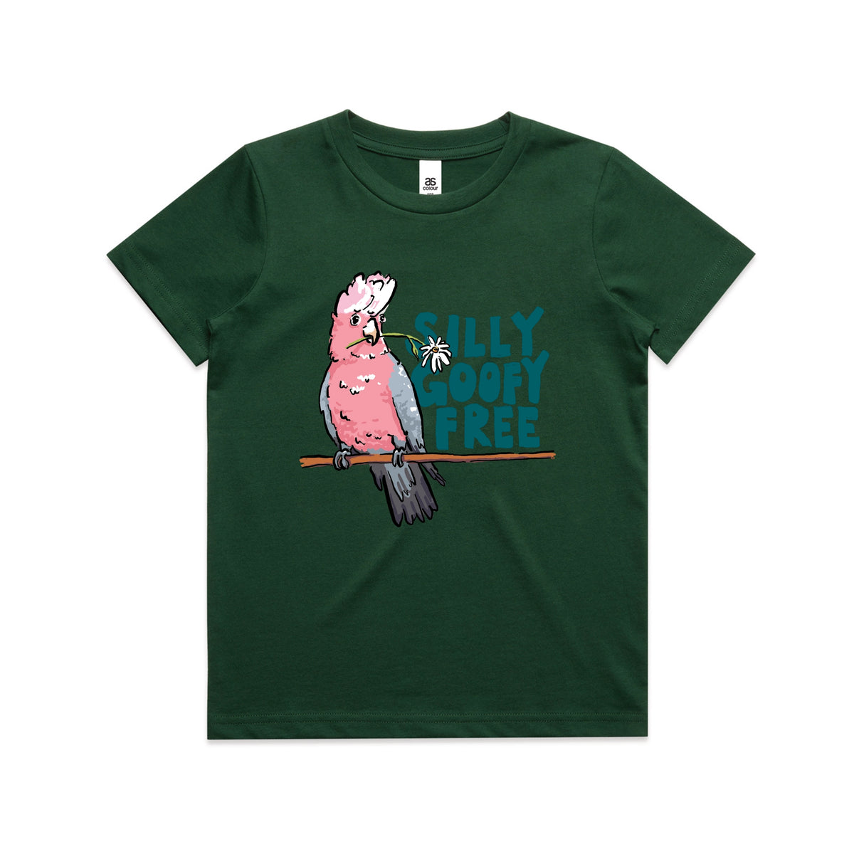 Forest Green kids t-shirt with Silly Goofy Free Kids graphic by Lonely Kids Club