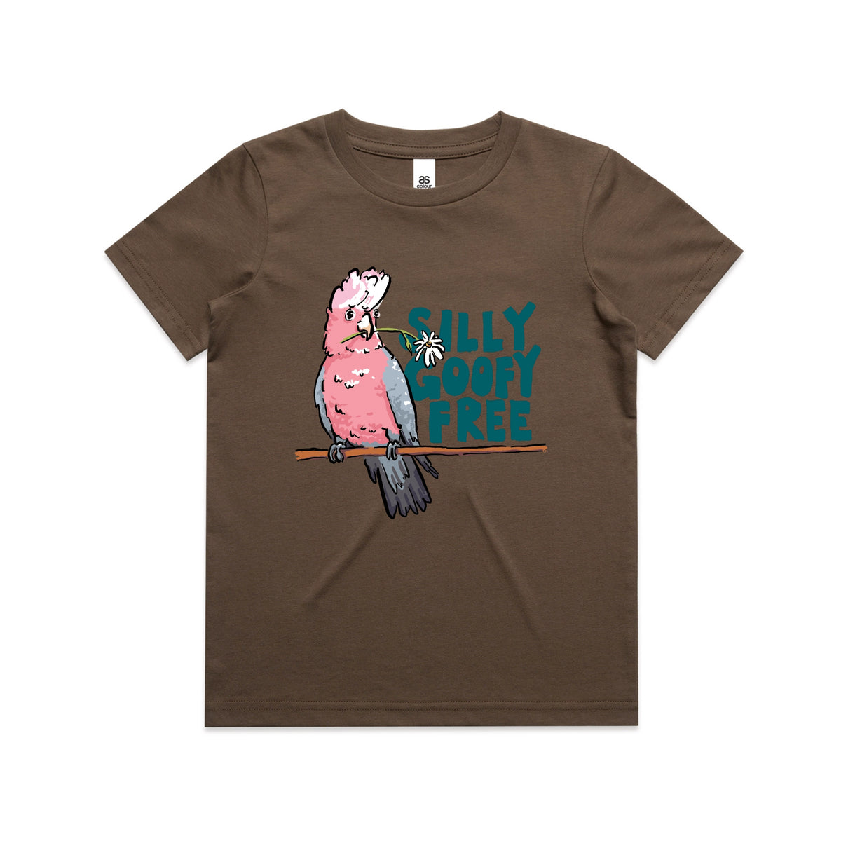 Walnut kids t-shirt with Silly Goofy Free Kids graphic by Lonely Kids Club