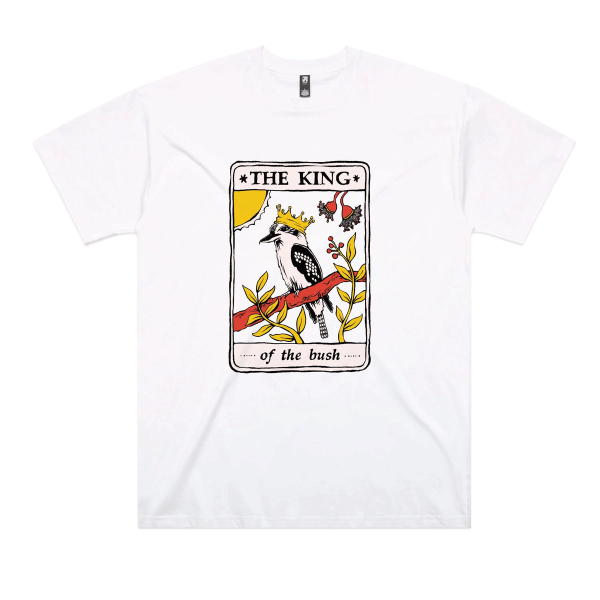 White oversized t-shirt with The King Tarot graphic by Lonely Kids Club